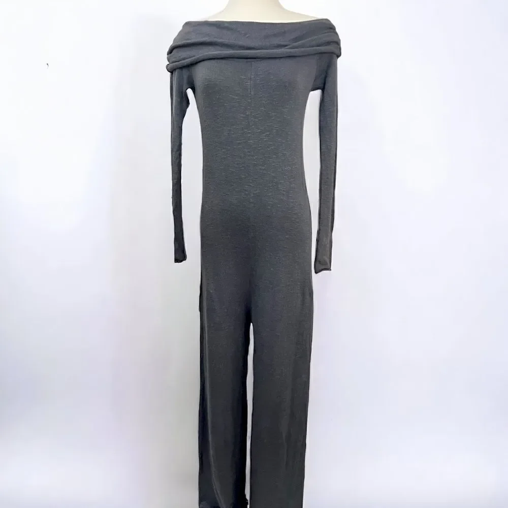 Free People Don’t Leave Me Dry Gray Sweater Jumpsuit XS